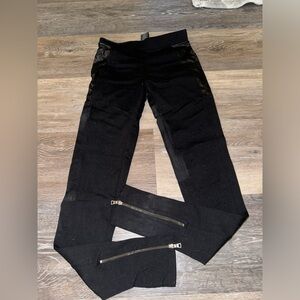 David Lerner leggings with leather sides and zippers on bottom